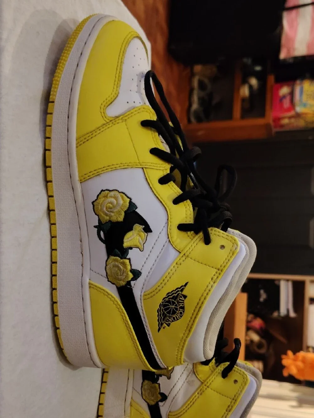 Nike Kids Yellow White High-Top Air Jordans - Picture 2 of 8